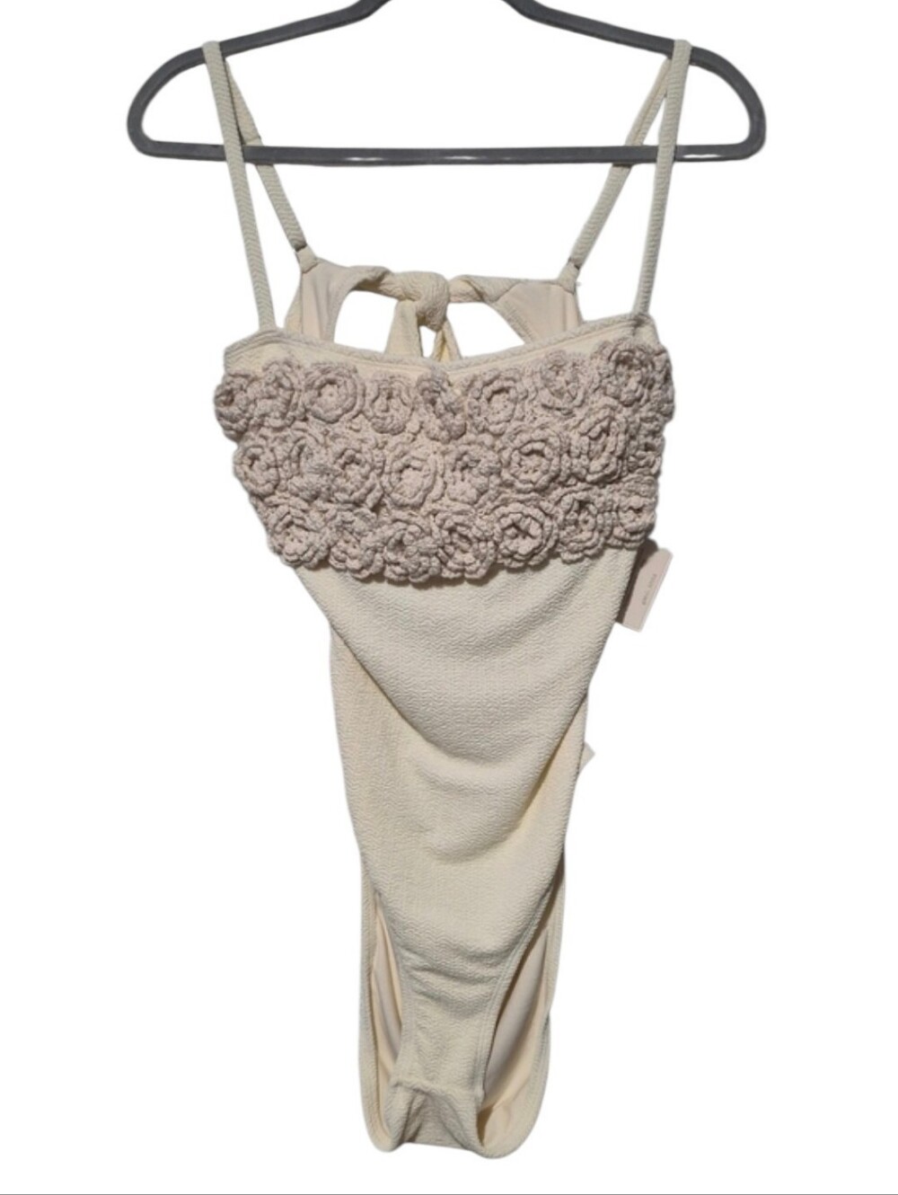 Antonio Melani Pearl Texture Floral Crochet One Piece Swimsuit Size L NWT